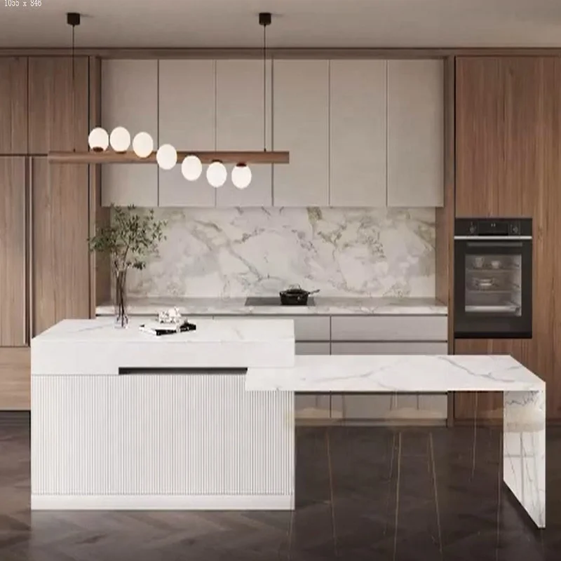 

Custom Rotatable System Adjustable Mobile Slide Folding Rolling Kitchen Island with Extended Wood Table
