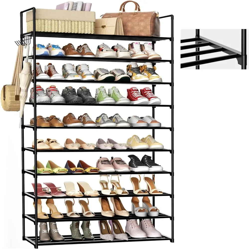 

Shoe Rack,10 Tier Shoe Organizer Large Storage with Hooks,Fit 40-50 Pairs Shoes,Metal Tall Shoe Shelf for Entryway,Bedroom