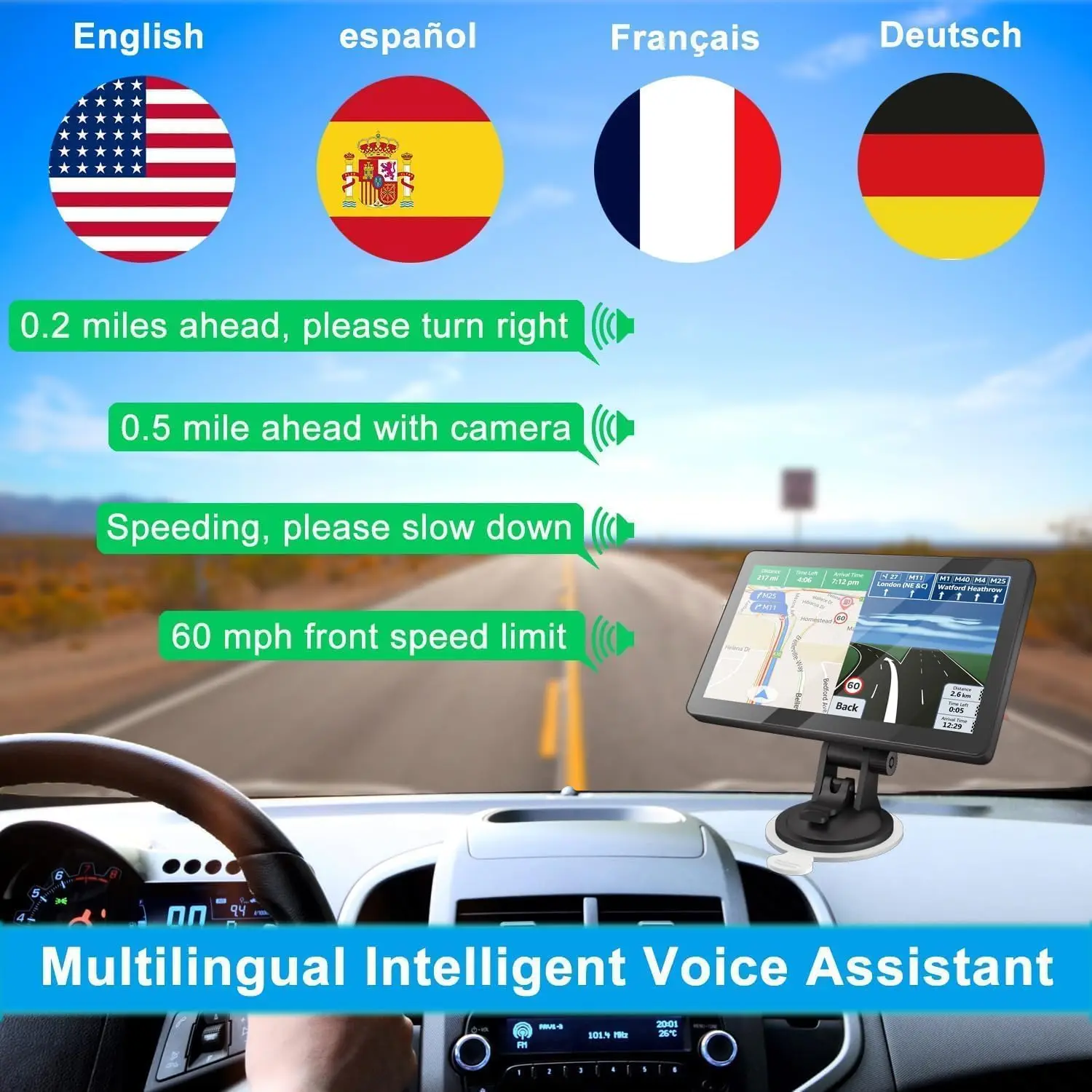 ملاح GPS مقاس 9 بوصات لشاحنة السيارة RV، وخريطة 2025، والملاحة الصوتية، وتحذير السرعة والضوء الأحمر، FM #4