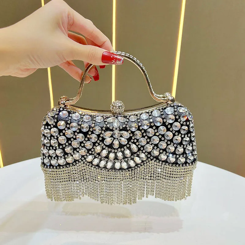 

Luxury Diamond Tassal Evening Bag Shining Rhinestone Wedding Party Banquet Clutch Bag Fashion Wedding Bridal Dress Bag