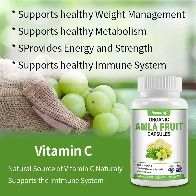 AMLA FRUIT CAPSULES - Antioxidant Plant Nutrition Green Superfood - Anti-Aging Skin Immunity Collagen Vitamin C Supplement