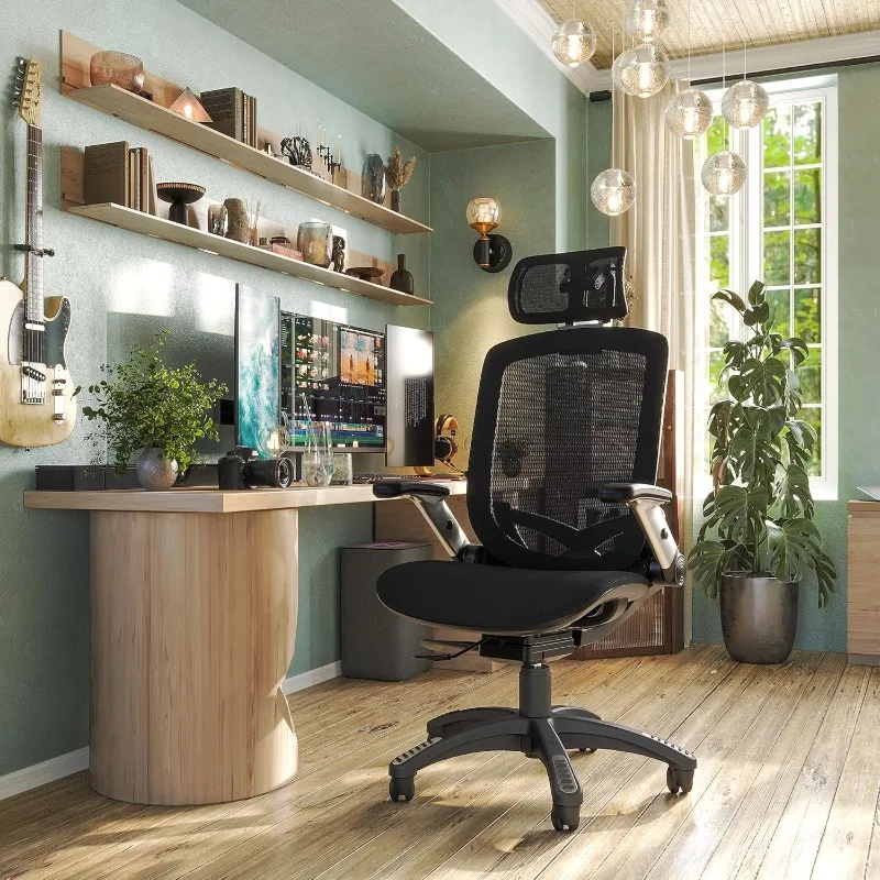 Ergonomic Office Mesh Chair,  with Sliding Seat, Adjustable Flip-up Armrest & 2D Headrest, 4-Gear Tilt Function