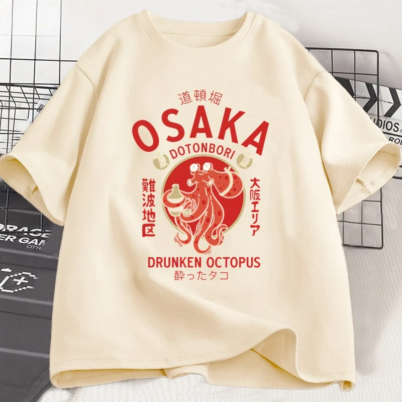 Osaka Dotonbori Drunken Octopus Graphic T Shirts Japanese Style Street Food Lover Tshirt Cotton Vintage Short Sleeve Tees