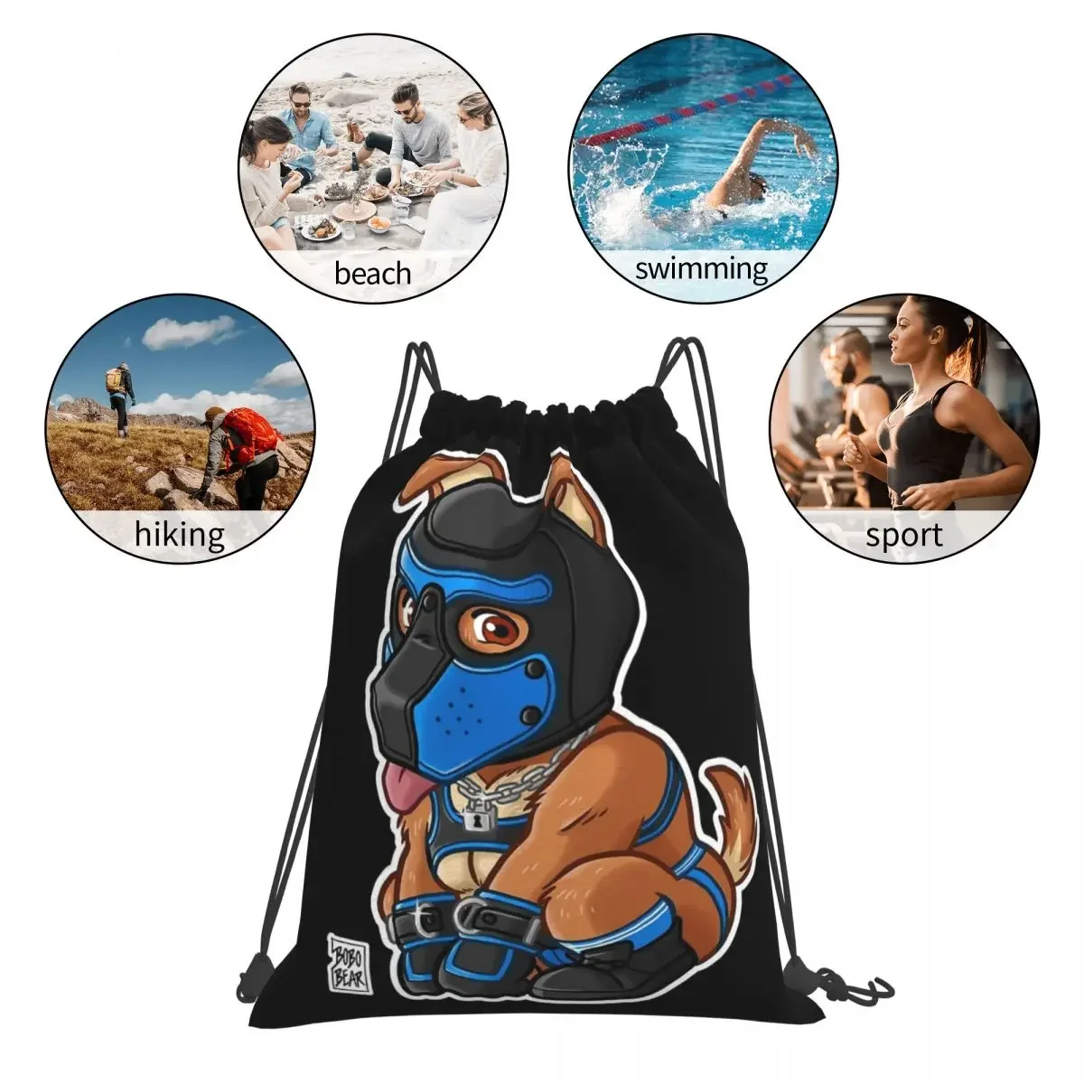 Mochila PLAYFUL PUPPY - BLUE MASK - BEARZOO SERIES, bolso con cordón portátil, bolso deportivo de bolsillo