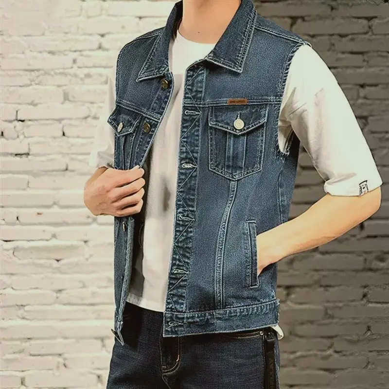 Autumn and Winter Retro Denim Men's Trend Multi-pocket Outdoor Jacket Casual Tooling Coat Vest for Men Clothing Motorcycle Vest