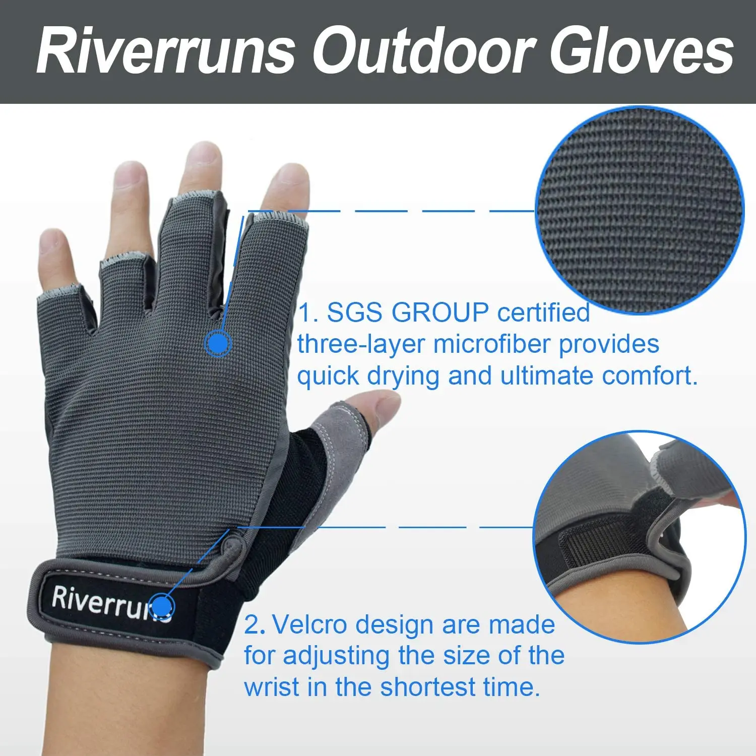 F Aventik Anti Slip Shock Breathable Fingerless Fishing Gloves Sun Protection Outdoor Fishing Sailing Cycling and Hiking gloves