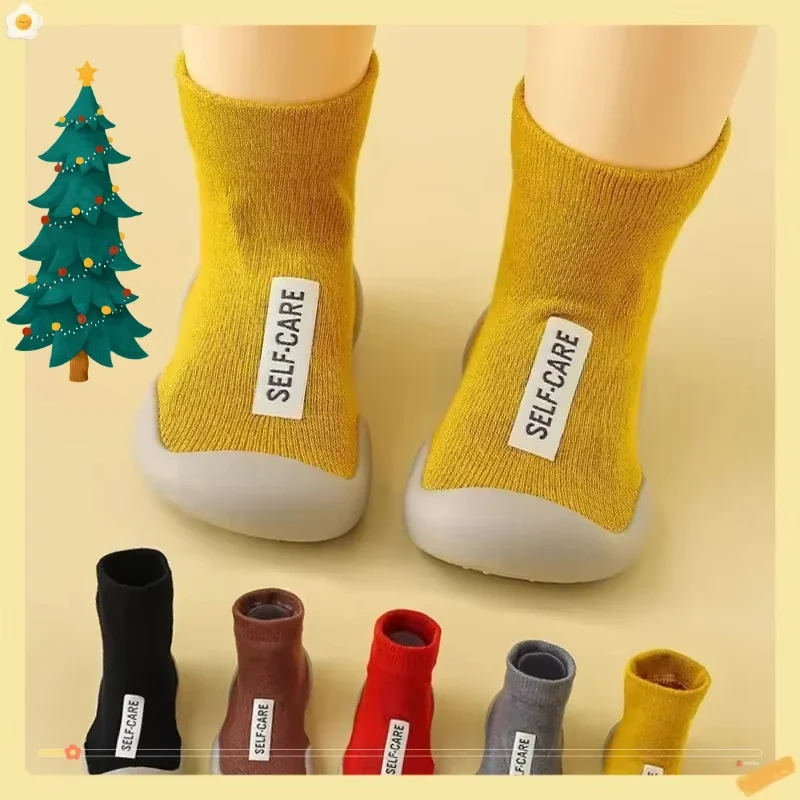 Sepatu Balita Bayi Baru Gaya Klasik Sepatu Label Kain Bayi Sepatu Kaus Kaki High-Top Hangat Dalam Ruangan Sepatu Bayi Laki-laki Sepatu Bayi Baru Lahir