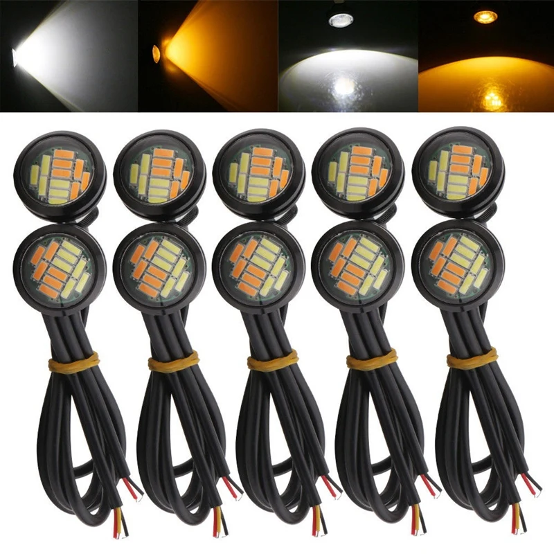 40 Pcs 12V 23Mm Dual Color Switchback 4014 Smd 12 LED Drl Eagle Eye Daytime Light Car Motor Turn Lights