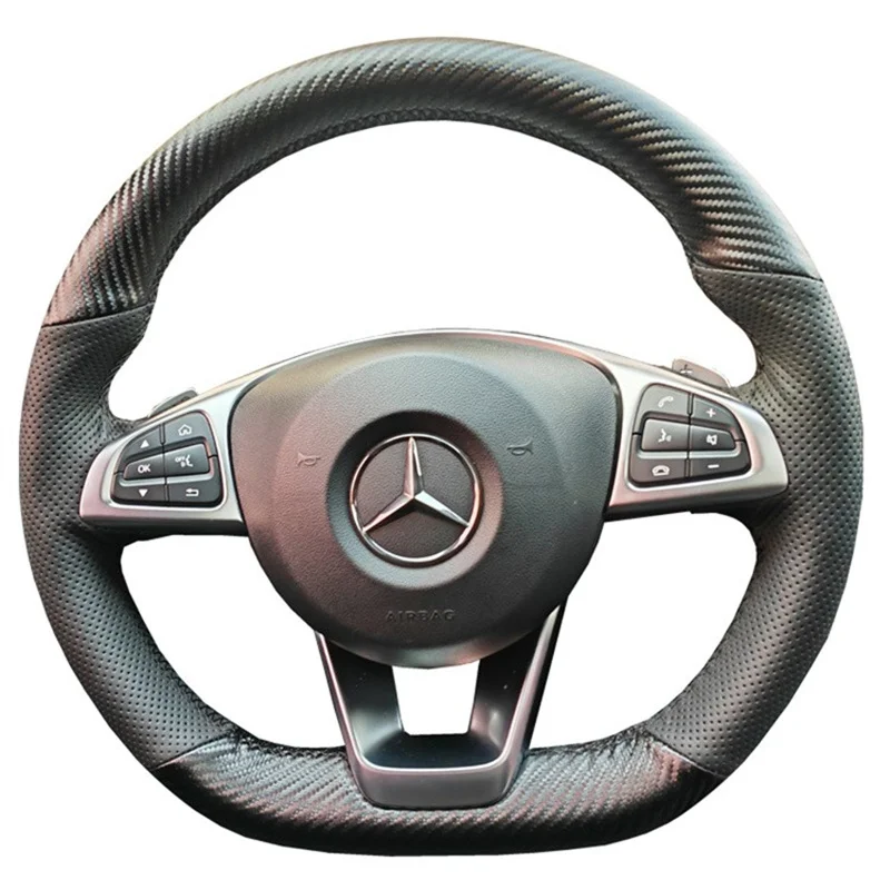 Hand-stitched Carbon Car Steering Wheel Cover for Mercedes Benz C300 C400 CLA250 CLS400 CLS550 GLC300 GLE400 SL450 SL550 SLC300