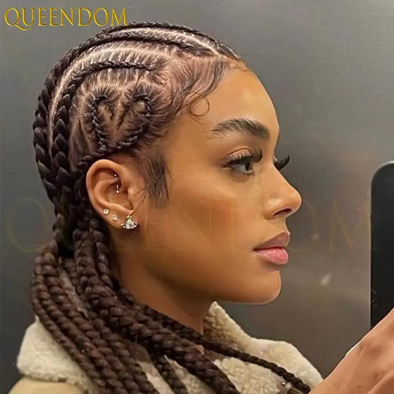 

36-дюймовый Cornrow Box, плетеные парики, косички в форме сердца, кружевной парик, синтетический полный парик с кружевной косой для чернокожих женщин, плетение волос, парик