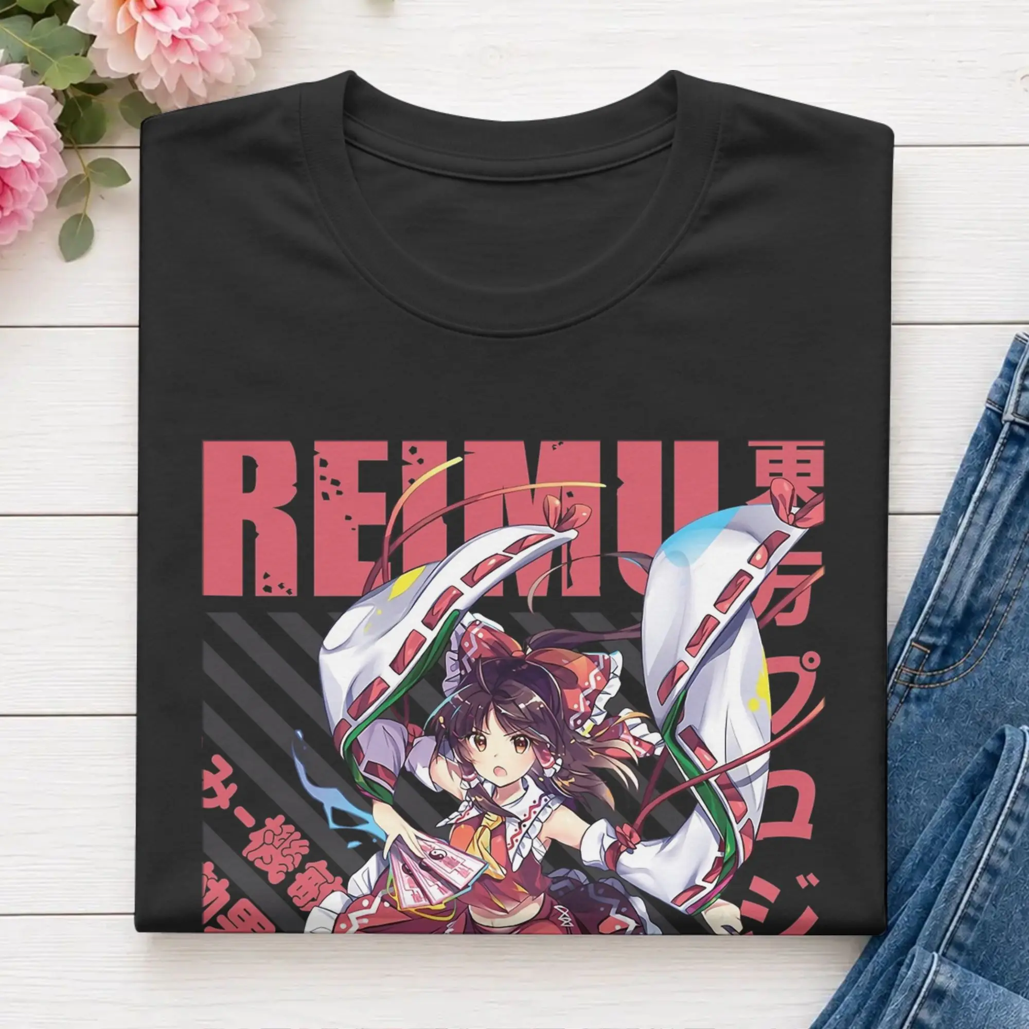 Reimu Hakurei  T-Shirt Summer Touhou Project Cotton T-Shirts For Male Harajuku Print Tshirt Short Sleeves Aesthetic Clothing
