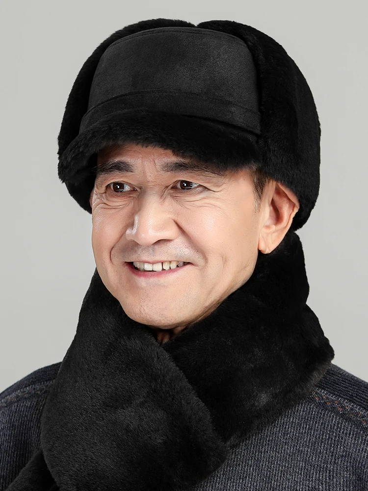 Hat for middle-aged and elderly people, men's dad adds velvet and thickens it in winter, old man's grandfather keeps warm