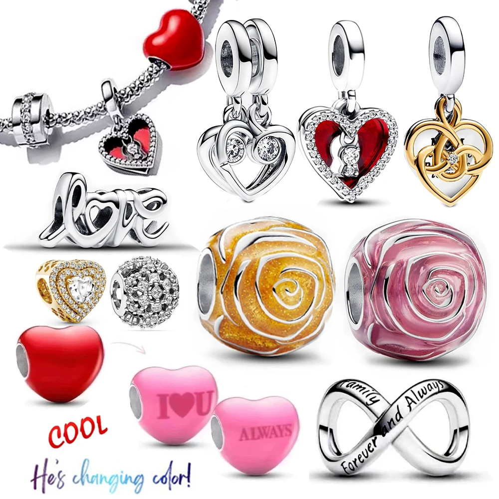 Heißer Verkauf 925 Sterling Silber Rosa herzförmige Liebe Klee Charm Anhänger Perlen passen Original Pandora Armband DIY Schmuck