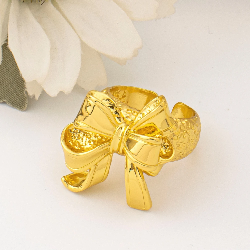 18k vergoldetes Schmetterlingsknoten-Schmuckset (4-teilig) mit Halsketten, Ohrringen, Armbändern und Ringen, Dubai Brautschmuck, Hochzeitsaccessoires, Geschenk – Detail 7
