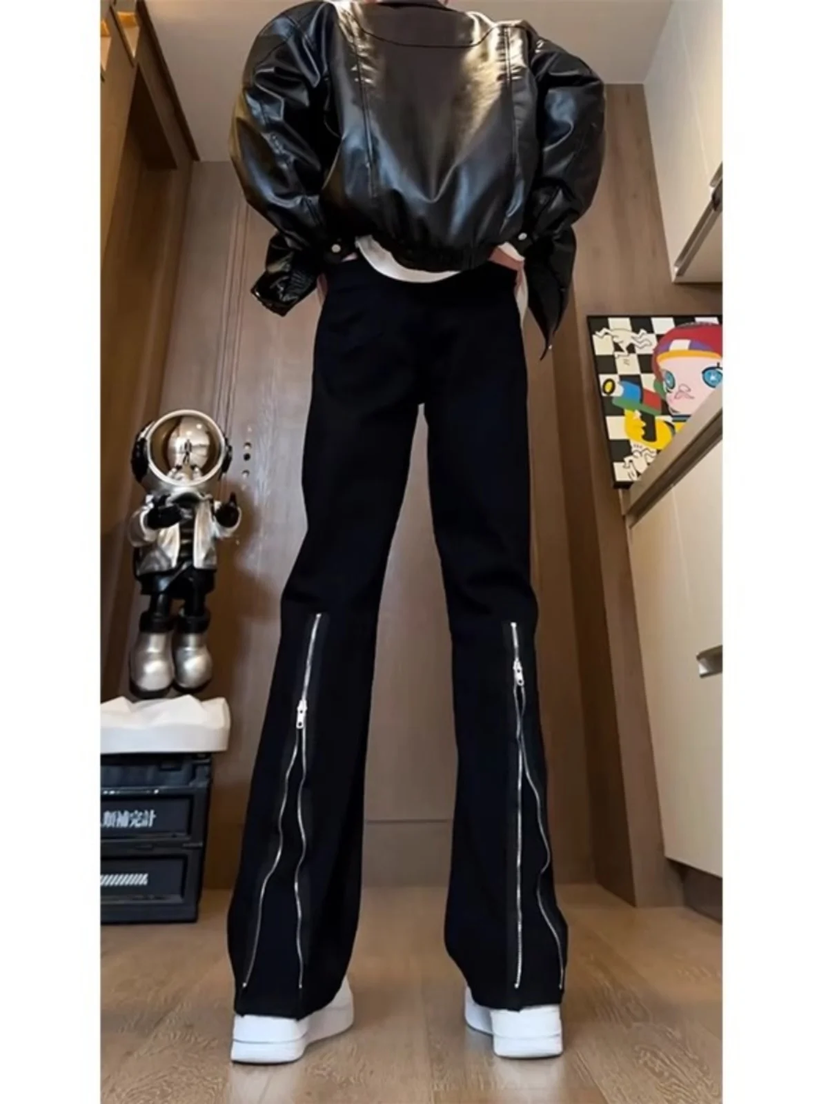 

Мужские джинсы American High Street Bla Vibe с разрезами на молнии, прямые, молодежные, повседневные, свободного кроя, летние, премиум-класса