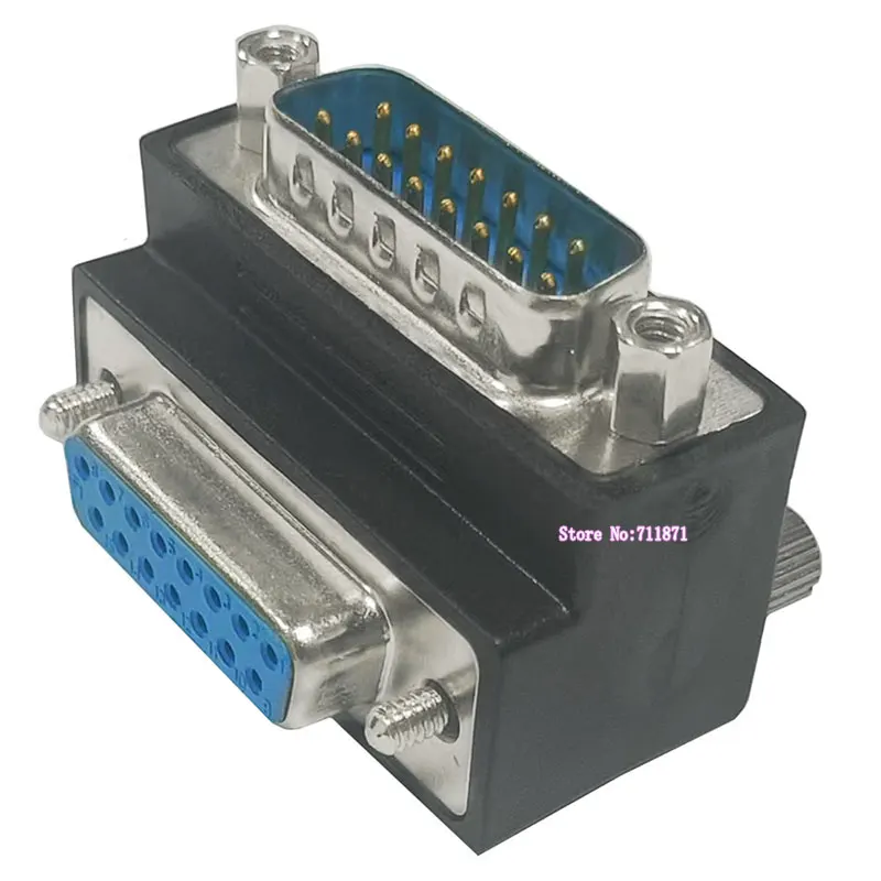 Conector de codo de ángulo recto, adaptador macho a hembra de 90 grados, 7 + 8 pines, 15P, DB15, 15 Pines, M, F