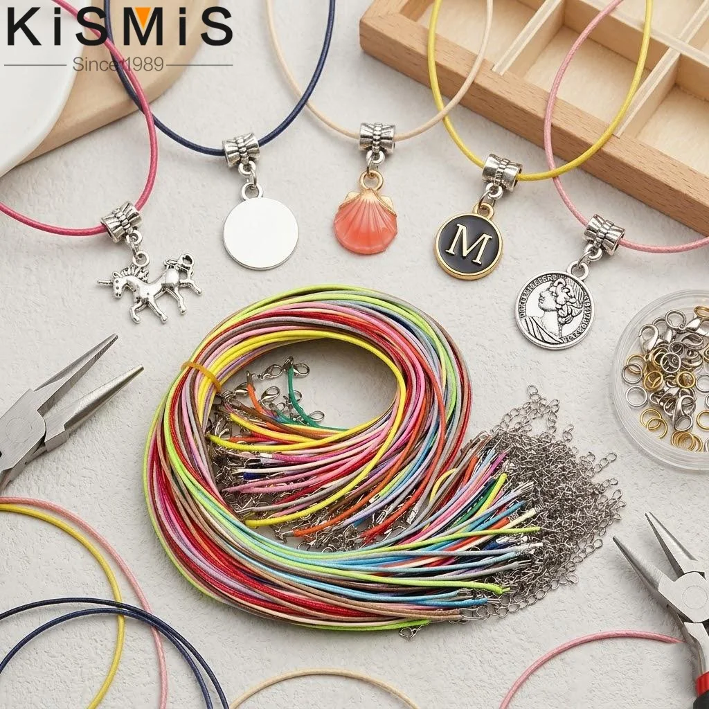 Leather Braided Rope Pendant Charms Necklace Kit with Lobster Clasp String Cord for DIY Jewelry Making 10 Pcs for Women Men