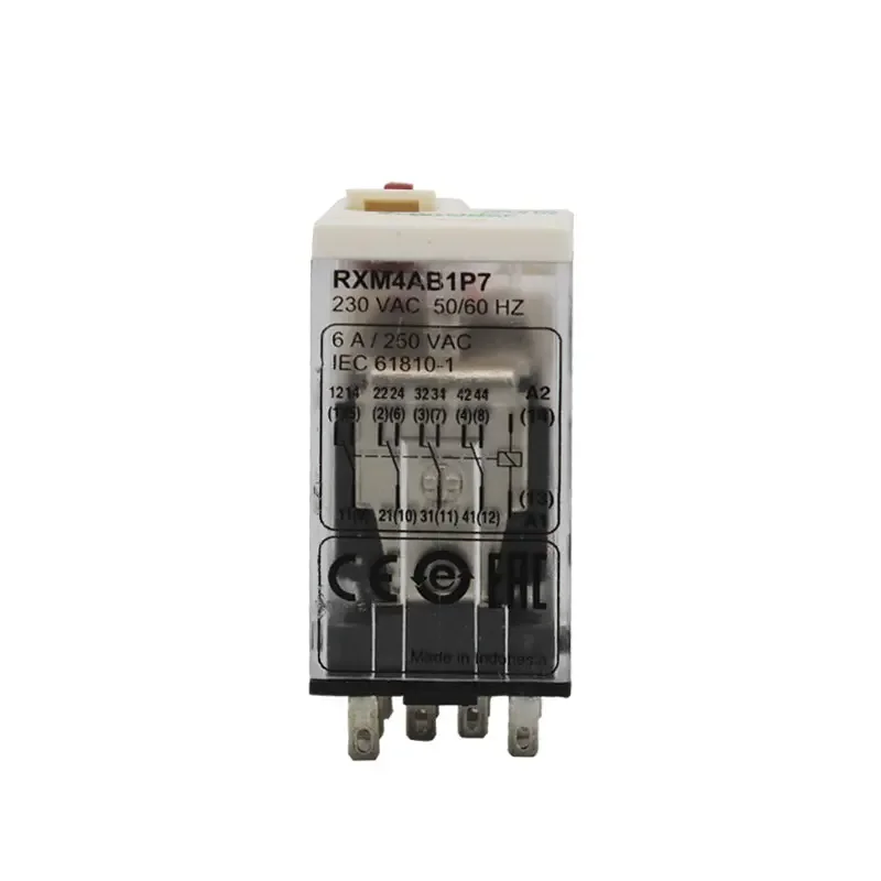 Original export small insert-in relay 230VAC 50/60 Hz four open four close, lock test button RXM4AB1P7