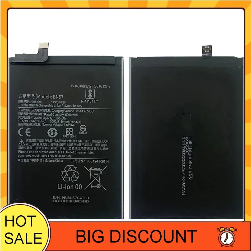 Phone Battery for Xiaomi Pocophone X3, Poco X3 Pro, BN57, BN61, 6000mAh