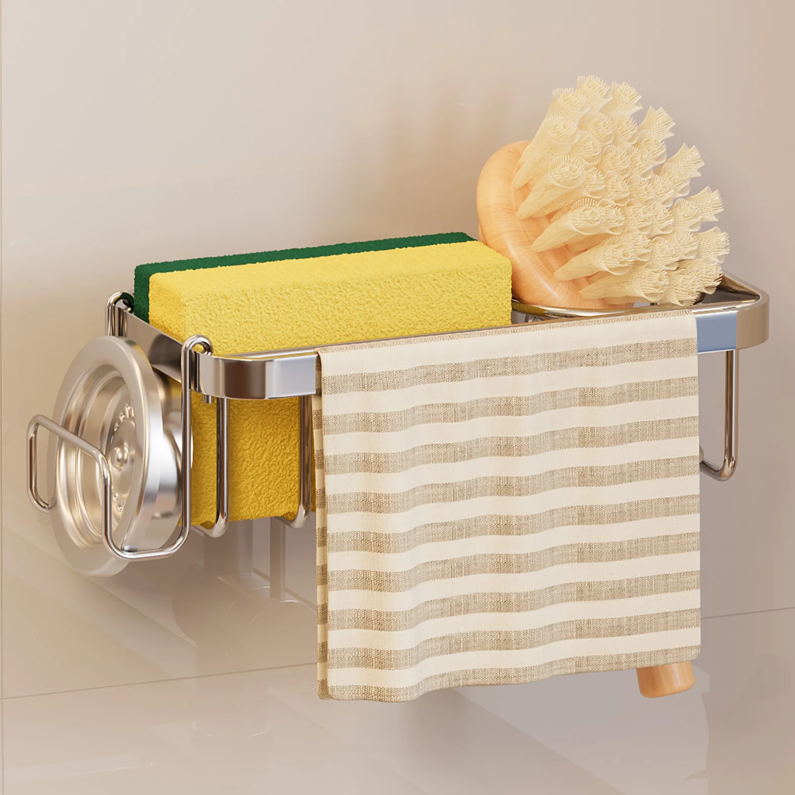 

TAILI 4-in-1 Sponge Holder for Kitchen Sink with Strong Suction Cup,Dish Sponge Holder Inside Sink Removable, Rustproof Aluminum