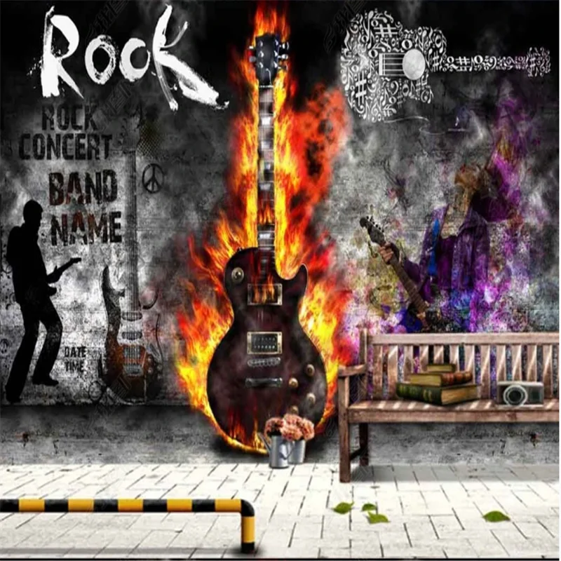 

European WallPapers Industrial decoration Guitar Rock KTV Music Bar Tooling Background Wall Paper Mural papel de parede