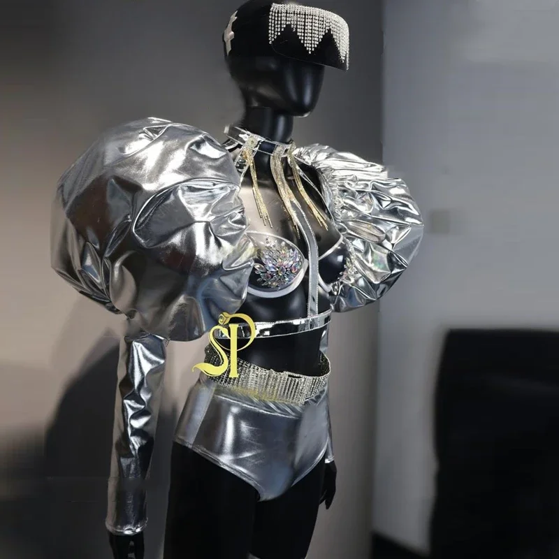 Silver Laser Gogo Dancer Costume Women Festival Outfit Bar Nightclub Ds Dj Pole Dance Clothing Christmas Party Rave Wear