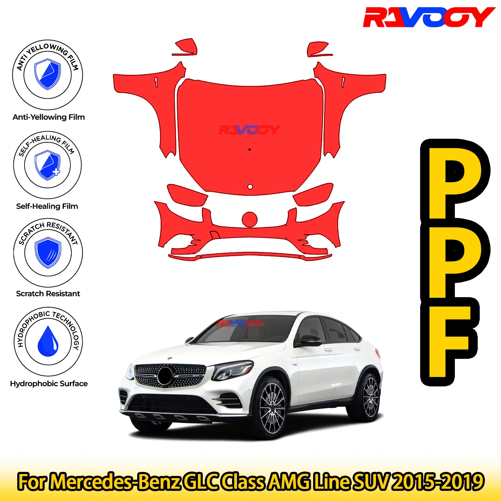 

Для Mercedes-Benz GLC Class AMG Line SUV 2015-2019 глянцевый матовый черный предварительно вырезанный передний комплект PPF защитная пленка для краски