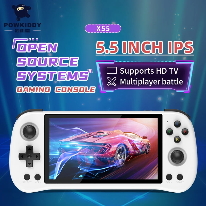 

Powkiddy X55 Game Console 5.5 Inch Hd Ips Screen Rk3566 Handheld Game Console Open Source Arcade Retro Console Game Machine Gift