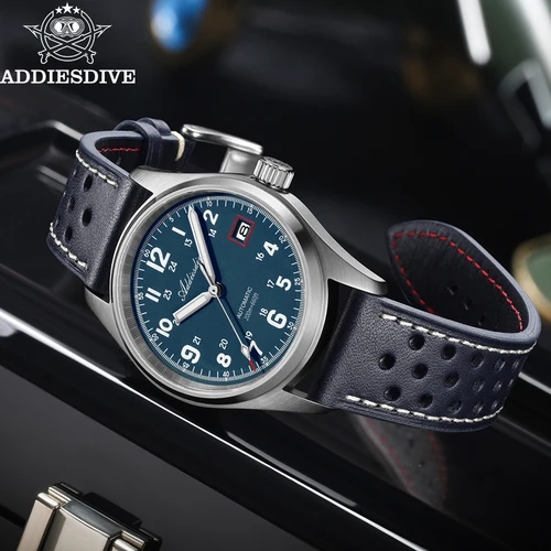 Reloj Automático ADDIESDIVE para Hombre NH35A Reloj Mecánico Reloj Analógico Resistente al Agua Cristal de Zafiro BGW9 Luminoso con Correa de Cuero