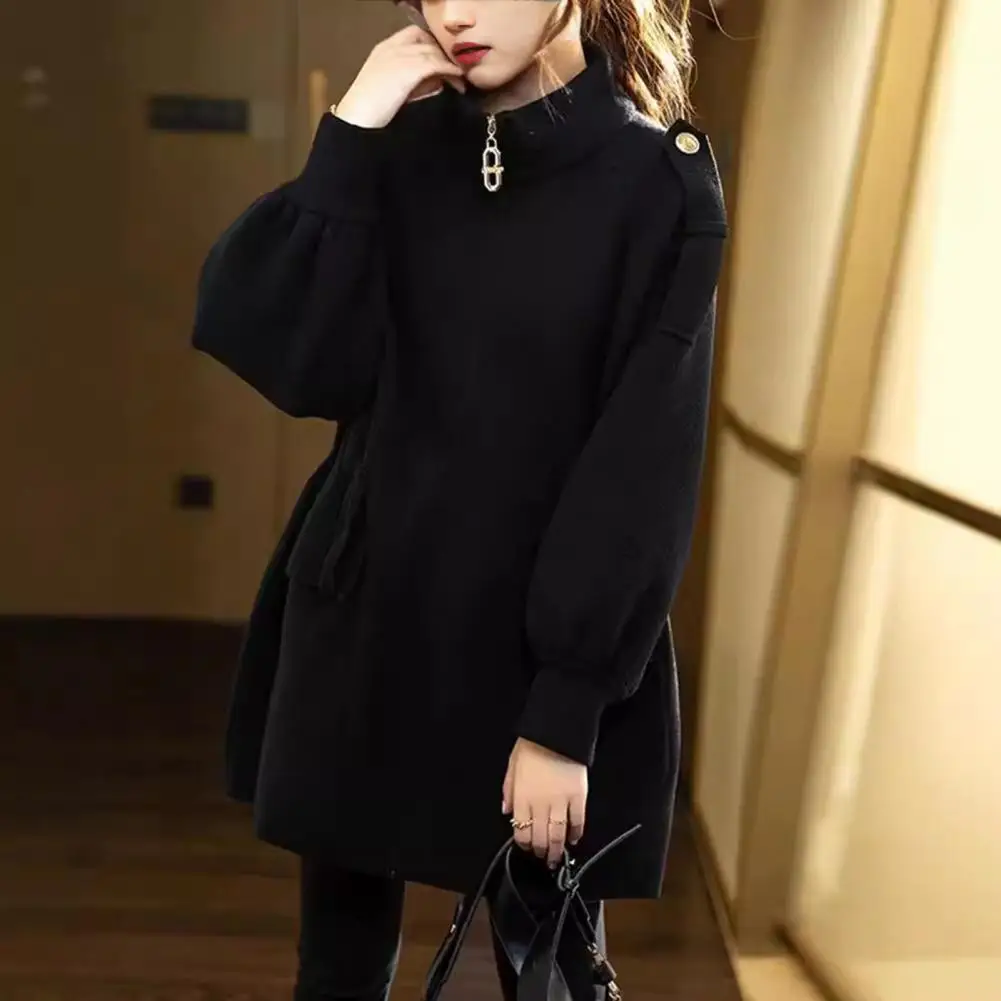 Women Coat Zipper Windproof Jacket Women’s Winter Coat with Stand Collar Thick Long Sleeves Big Pockets Loose Fit for Outdoor
