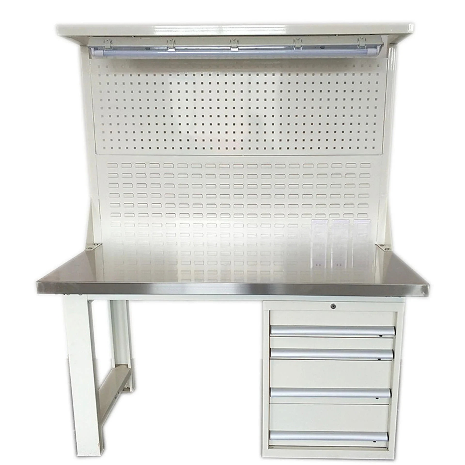 Fitter drawer with lamp repair work factory warehouse stainless steel heavy duty workbench with hanging plate