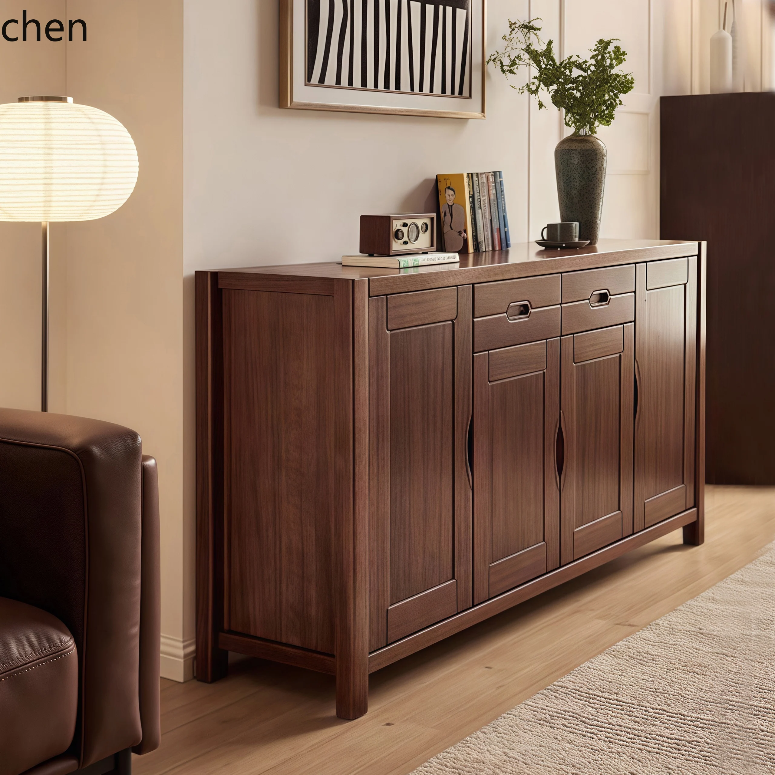 

YXY Black walnut solid wood dining side cabinet locker modern simple Nordic wine cabinet tea cabinet kitchen locker household