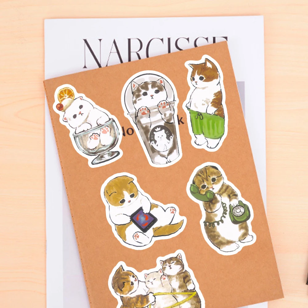 10/30/50pcs Kawaii Cat Cartoon Stickers Cute Animal Decals Kids Toys DIY Scrapbook Laptop Stationary Guitar Suitcase Car Sticker