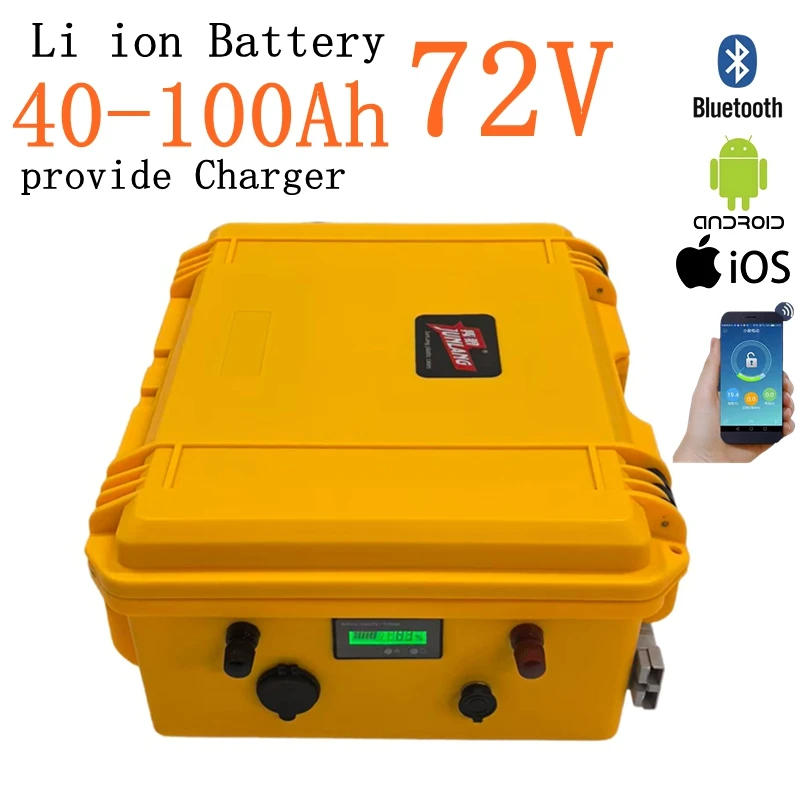 Portable 72V 40Ah/60Ah/80Ah/100Ah Lithium ion Battery with Bluetooth BMS outdoor  inverter