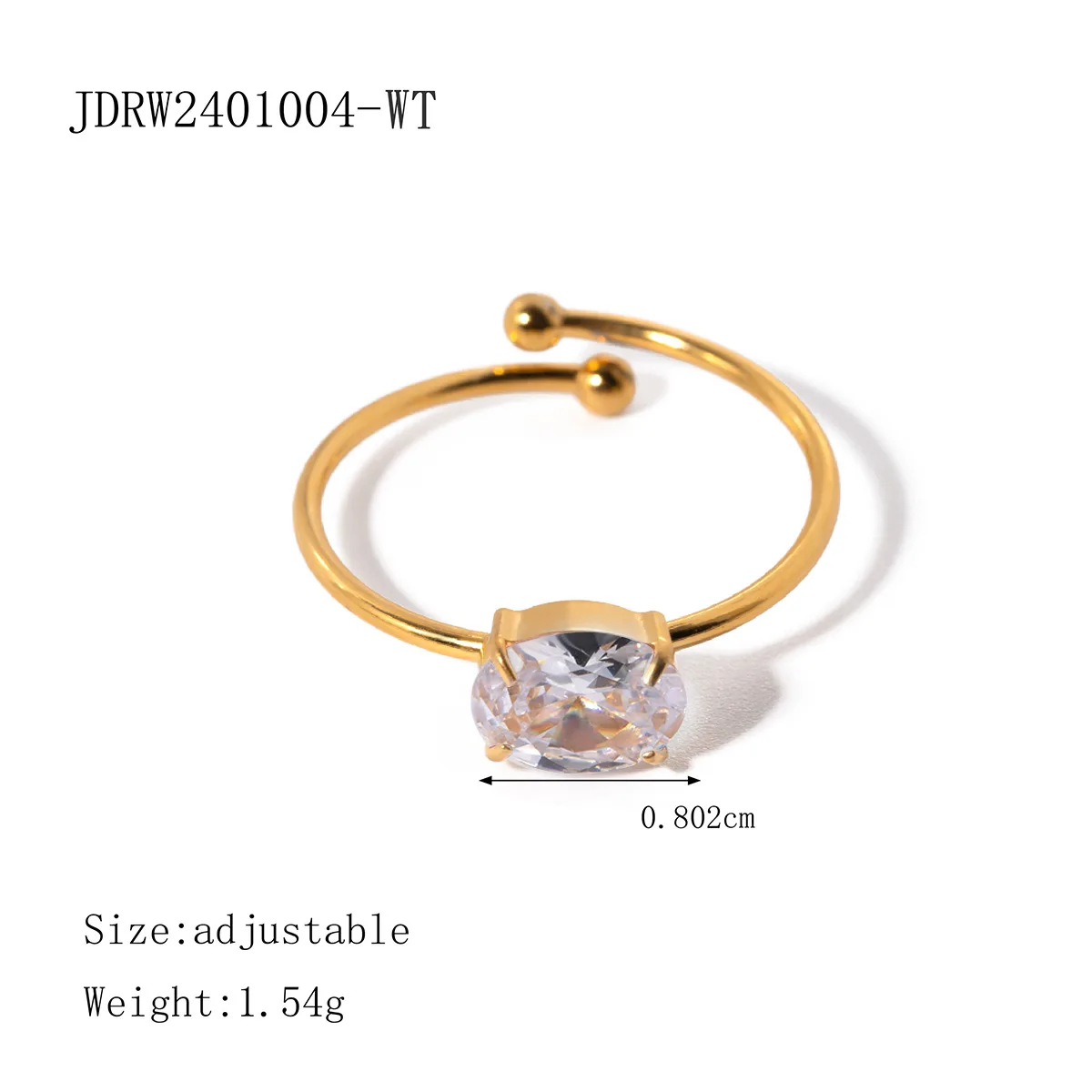 Stainless Steel PVD 18K Gold Plated Tarnish Waterproof Colorful Crystal Rings For Woman Jewelry Wholesale INS