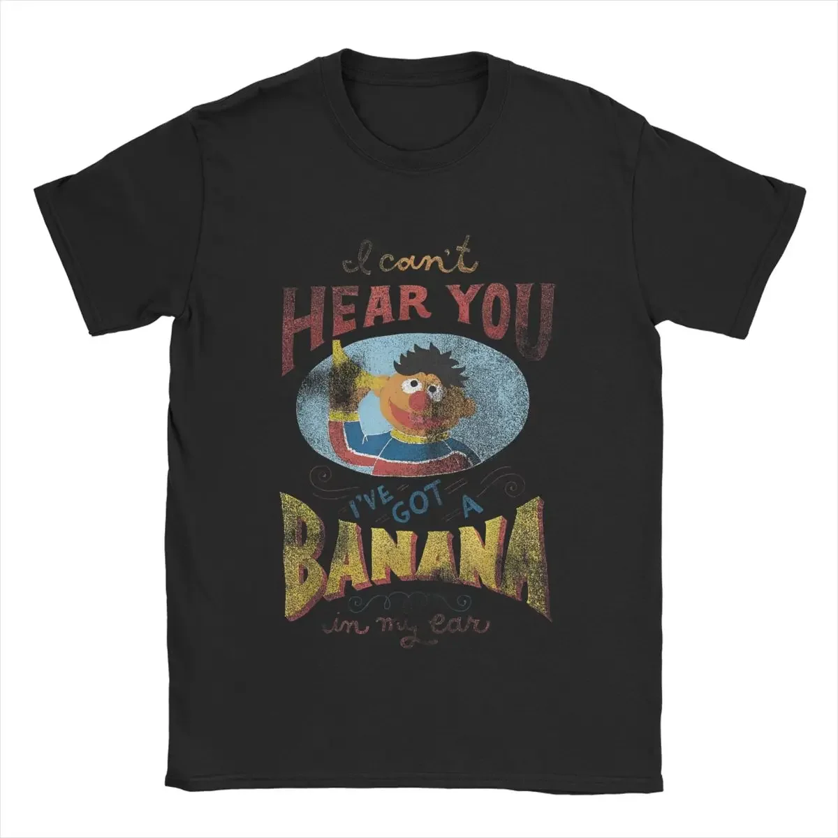 Tee Round Collar Short Sleeve T Shirts Summer Clothes Official Sesame Streets Cartoon Ernie Banana in My Ear T-Shirt Men Novelty