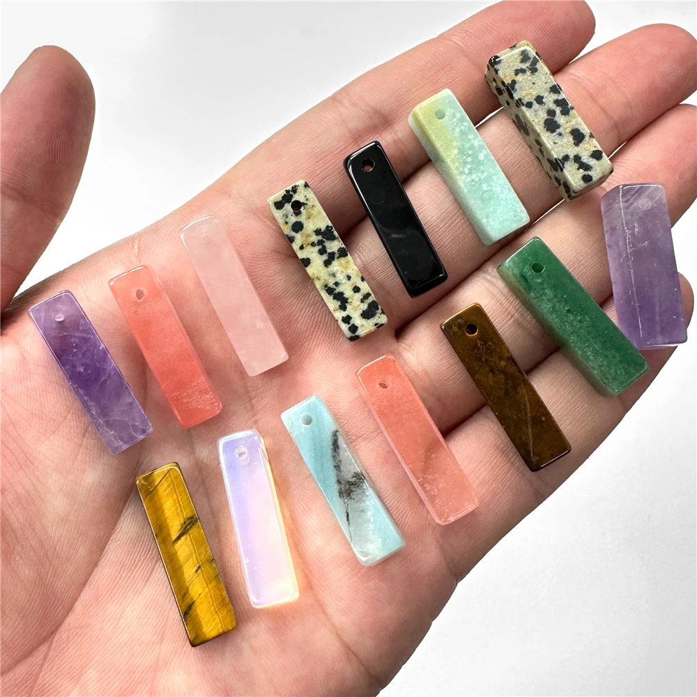 Natural Gems Stone Pendant 6x6x21mm Rectangle Shape Amazonite Rose Quartzs Jades Charms For Jewelry Making Necklace Earrings DIY