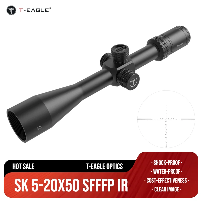 

Охотничий прицел T-Eagle SK5-25X50 SFFFPIR, оптический прицел с первым фокусным расстоянием, прицел с тактическим стеклом и гравировкой, оптический прицел, подходит для. 223