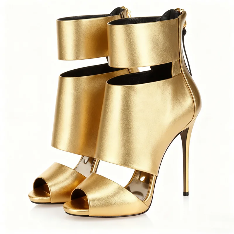 

Peep Toe Hollow Out Leathr Ankle Boots Sexy Pointed Toe Thin Heel Zipper Accept Customized New Arrivals Fashion Women Boots