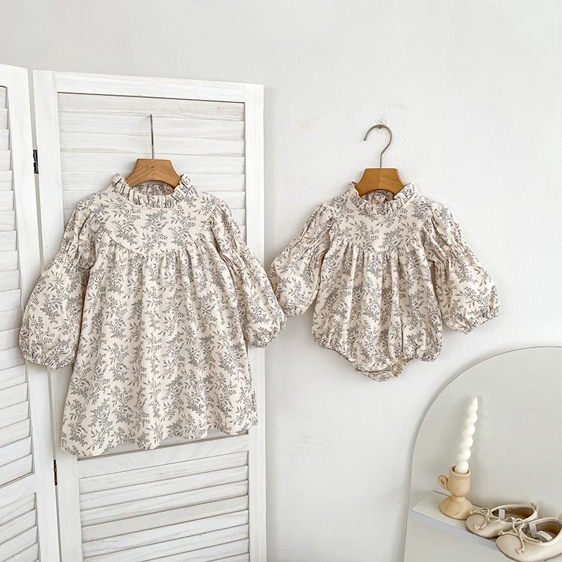 Baby-Mädchen Blumenmuster Bubble-Strampler mit Rüschenkragen, langen Puffärmeln, Baumwoll-Body für Neugeborene, Herbst-Einteiler-Outfit 0-24M – Detail 17