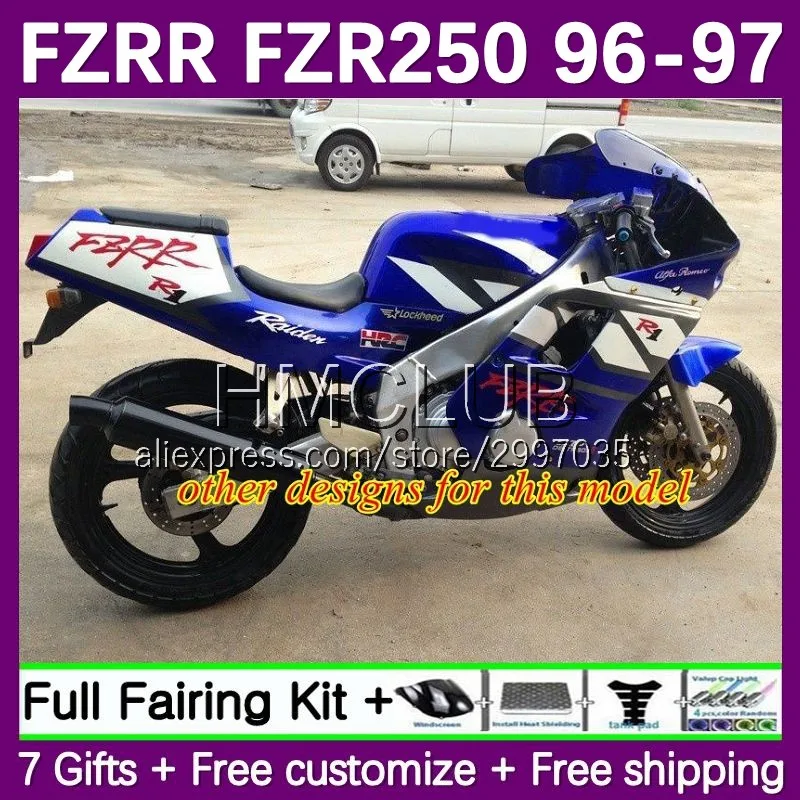 Fairing Kit For YAMAHA FZR250R FZRR FZR 250 250R FZR250 R RR 153No.17 FZRR250 FZR250RR 96 97 FZR-250 1996 1997 Body white blue