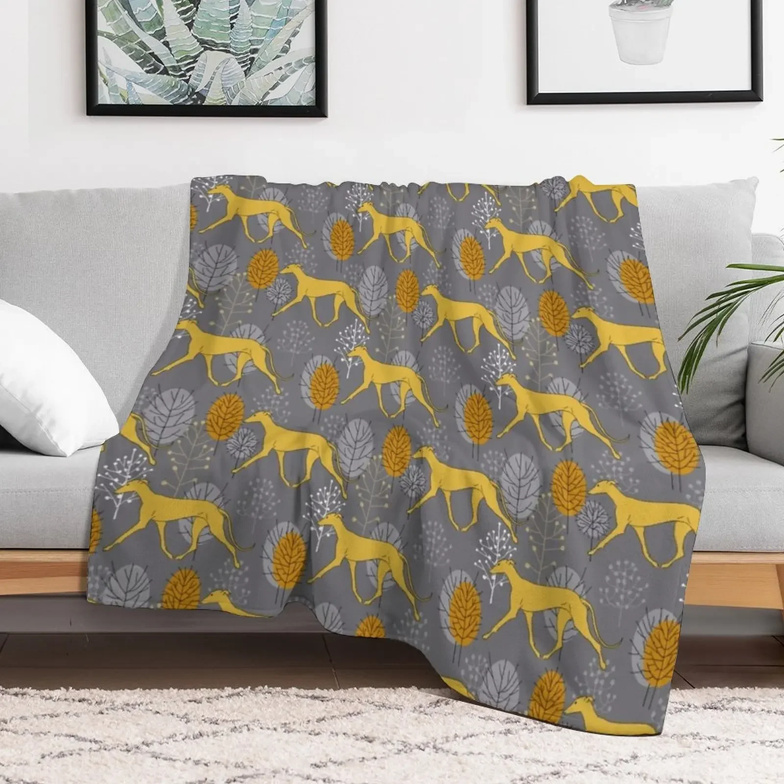 Trotting yellow galgos Throw Blanket Plaid on the sofa Soft Big Stuffeds Blankets