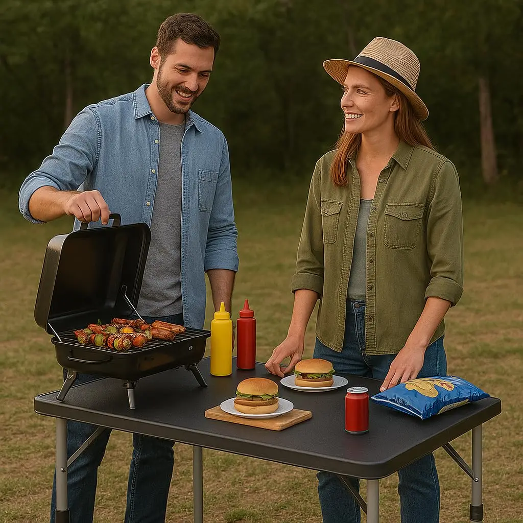 4ft Plastic Folding Table with Built in Carry Handle, Black | Fold-in-Half Design, Steel Legs, Portable, Perfect, Customized