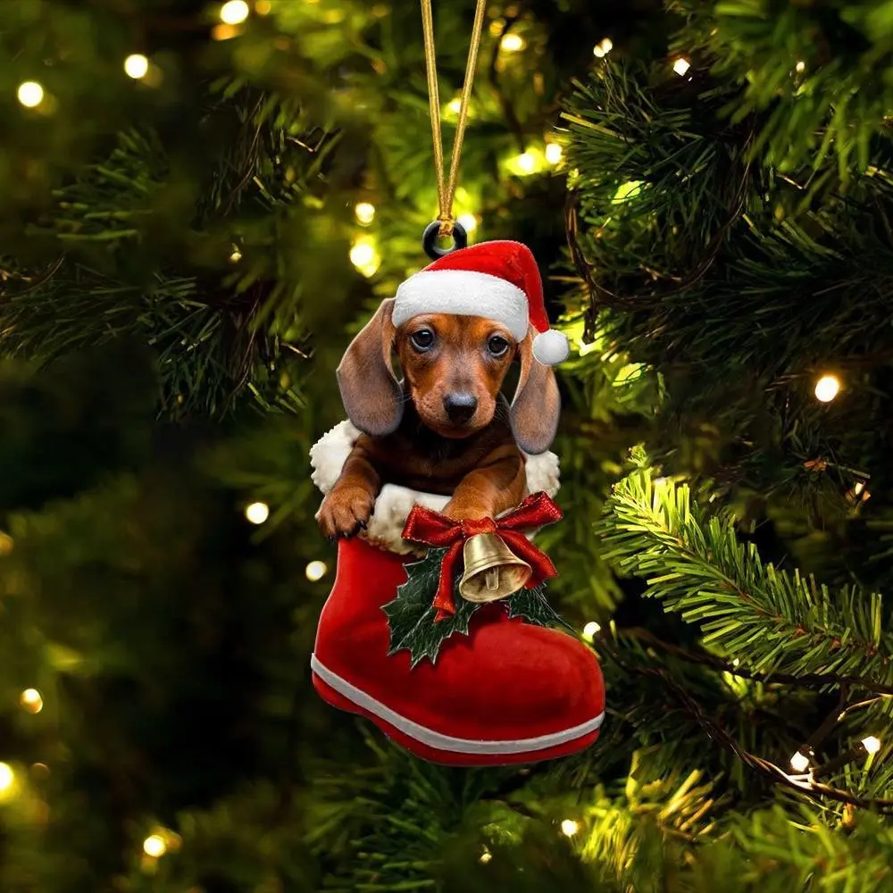 

2D Dog Christmas Tree Pendants Decorative Cartoon Puppy Acrylic Pendant Hanging Acrylic Cartoon Dog Car Pendant Christmas