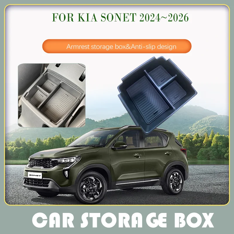 Car Storage Boxes For Kia Sonet QY 2024 2025 2026 Anti-dirty Pads Armrest Covers Stowing Tidying Interior Parts Auto Accessories