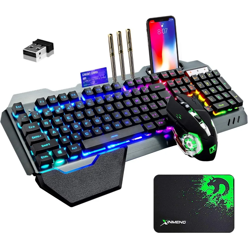 Rechargeable Ergonomic RGB Gaming Keyboard and Mouse Set - Waterproof, 2400 DPI, 7 Color Backlit