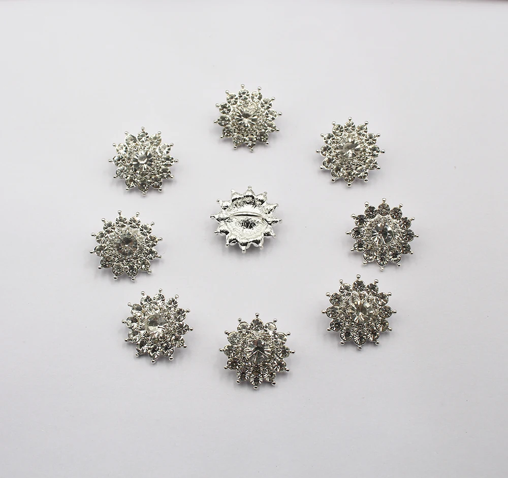 6Pcs 23x23mm High-grade Crystal Gemstone DIY Buttons Sewing For Wedding Dress Shoes Bag Clothes DIY Jewelry Accessories