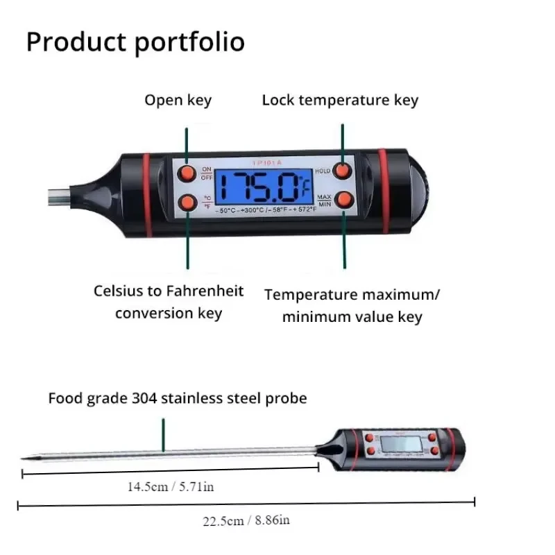 Food Digital Thermometer New Meat Thermometer Electronic Probe Type Digital Display Liquid Grill Thermometer