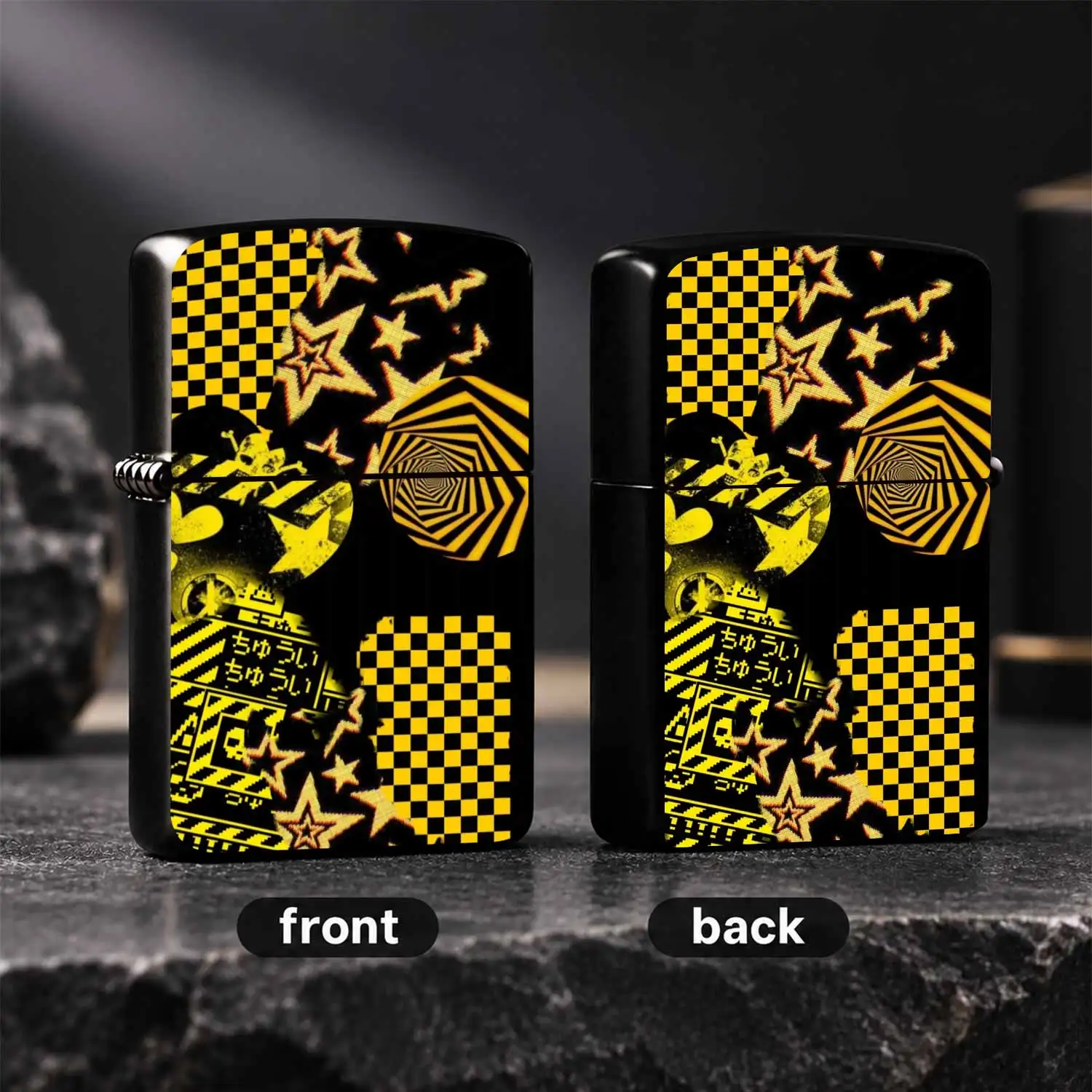 Trendy Yellow Black Graffiti Style Portable Lighter, CoolCheckerboard Creative Design, Versatile for Daily Travel, Party, Outdoor Activities, Ideal Unique Stylish Accessory for Gifting and Person A Humorous And Interesting Lighter