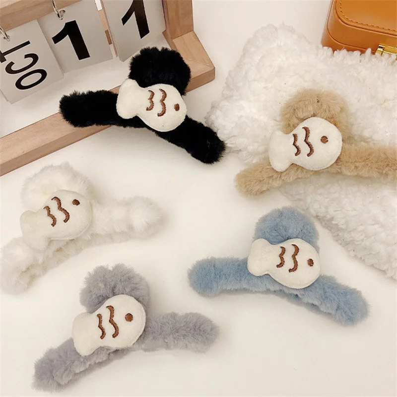 AISHG Cartoon Doll Hair Clips For Women Cute Little Fish Plush Hair Clamp Back Head Tie Hairpin Fashion Girls Hair Accessories